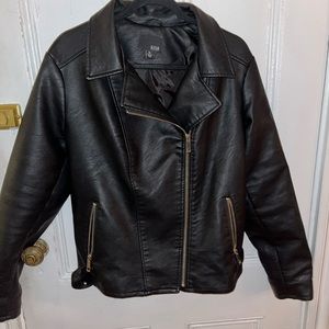 Faux leather motto jacket